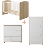 Trio lit 70x140 cm et commode 3 tiroirs + armoire 2 portes ch�taignier naturel basile