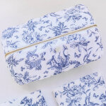Trousse zipp�e toile de jouy bleu marine (24 cm)