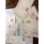 10 timbres fiscaux (75 centimes / 1 - 1, 20 - 1, 50 - 2 - 2, 40 & 3francs ) sur 10 quittances de loyer ...