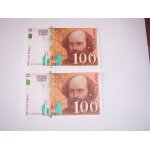 2 billets 100f paul cezanne 1997 neuf / unc petit numro