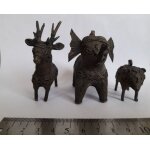 3 animaux metal origine inde elephant cerf cochon