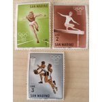 3 timbres non oblit�r�s san marino, consacr�s aux jeux olympiques de tokyo de 1964, courde a 1 lire, ...