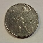 50 lires italie 1977 pi�ce argent vintage r�publique revers minerve. pi�ce de monnaie de collection numismate ...