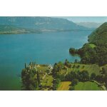 L'abbaye de hautecombe (savoie) et le lac du bourget ; en arrire - plan, aix - les - bains et les massifs ...