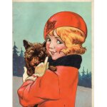 Affiche ancienne portrait d'enfant avec chien par l'huile de table des chartraux