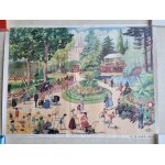 Affiche scolaire a deux dessins, recto - verso : le jardin public et maman fait des g�teaux. editions ...