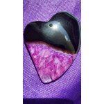 Agate coeur pendentif violet et noir. 4. 5 cm. magnifiques couleurs avec cristal. une des plus belles ...