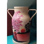 Ancien bidon a lait peint et verni. paysage japonais