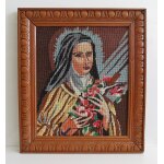 Ancien cadre broderie canevas esoterisme marie religieux reliquaire vintage tbe