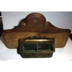 Ancien cendrier de train en bois et laiton