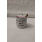 Ancien moutardier maille de dijon avec sa cuill�re en bois / l2