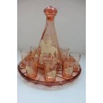 Ancien service a liqueur rose complet plateau, carafe 8 verres Ancien service a liqueur rose complet plateau, carafe 8 verres