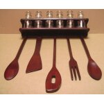 Ancien set etagre avec 6 pots a epices et ustensiles de cuisine
