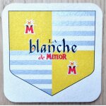 Ancien sous bock biere meteor . la blanche de meteor. blason. go�t citronn�, l�g�ret�. .