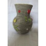 Ancien vase en c�ramique barbotine bicolore gris et jaune