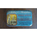 Ancienne boite metal tole  grains laxatifs miraton , ca 1920.