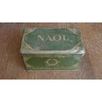 Ancienne boite metal tole lithographiee art deco, cirage naol, ca 1920.