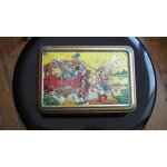 Ancienne boite metal tole lithographie (damoiseau), decor chat bott, ca 1910.