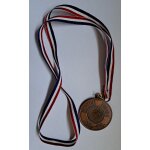 Ancienne m�daille sportive en bronze de collection avec ruban en coton france bleu blanc rouge - envoi ...