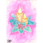 Aquarelle originale bougies bouquet houx feuilles sapin nature la149