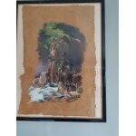 Aquarelle originale sur papyrus sign�e denis bauduin