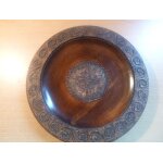 Assiette artisanal dcorative en bois et mtal