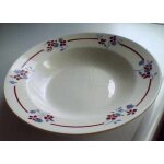 Assiette creuse ancienne - diam 22. 5cm  frise florale a motifs bleus gris & bordeaux - faencerie ...