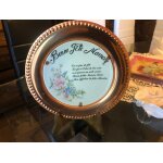 Assiette murale cuivre et porceleine bonne fete