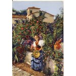 La c�te d'azue, jardin proven�al et jeune femme en costume (ref b516) carte adia
