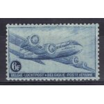 Belgique 1946 poste aerienne : avion douglas dc - 4 - timbre 6 f. bleu neuf *