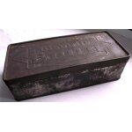 Boite ancienne en mtal biscuits brun. avec mention au dos cette boite sera rembourse si elle est rendue ...