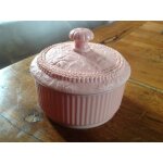 Bonbonnire ou bote a coton vintage pour salle de bain, en plastique rose de marque grosfillex