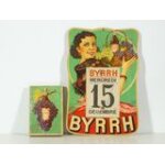 Byrrh : panonceau lithographi support d'ephmride pour l'anne 1937, illustr d'une jeune femme portant ...
