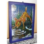 Cadre style puzzle de bambi - entourage plastique bleu - verre de protection - attache pour suspension ... Cadre style puzzle de bambi - entourage plastique bleu - verre de protection - attache pour suspension ...