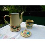 Cafeti�re vintage en t�le emaill�e peinte a la main