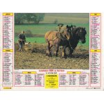 Calendrier almanach ptt 1991 / laboureur / patre et moutons / interieur : malle poste en tableau / peinture ...