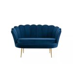 Canap� bleu nuit avec pieds fins dor�s, rev�tement en velours d'une grande douceur et forme coquillage ...