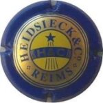 Capsule muselet de champagne = heidsieck cie reims, coloris bleu, jaune, or