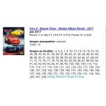 Cars 3 - disney, pixar - sticker album panini - 2017 - liste des images pour un lot Cars 3 - disney, pixar - sticker album panini - 2017 - liste des images pour un lot