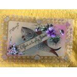 Carte 1er avil sur rhodo�d peint main texte:  offert a la plus aim�e ann�es 1900