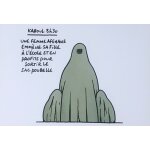 Carte le chat, geluck, kaboul 8h30 une femme afghane emmne sa fille a l'ecole et en profite pour sortir ...