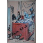 Carte chromo 19�me . r�veille matin par le coq . (10. 00x6. 50cm)