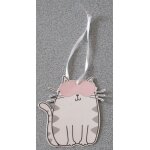 Carte d�coup�e en forme d'un gros chat - aspect brillant - 8x6cm avec cordon de suspension en tissu blanc ...