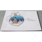 Carte double fond blanc avec un coeur entour� d'un filet argent fa�on boule de no�l et renfermant une ...