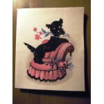 Carte heureux anniversaire petit chien sur fauteuil