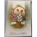 Carte postale ancienne carton bonne f�te - une belle composition florale dans une pani�re d'osier - editions ...