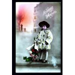 Carte postale ancienne, france,   bonne ann�e  , petite fille en manteau de fourrure, chapeau, bouquet ...