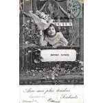 Carte postale ancienne, france, voeux, bonne anne, enfant, bouquet de fleurs, 'avec mes plus tendres ...