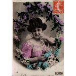 Carte postale ancienne, france, voeux, bonne anne, femme, fleurs - oblitration 1910
