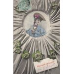 Carte postale ancienne, france, voeux, bonne anne, femme, fleurs, trfle a 4 feuilles